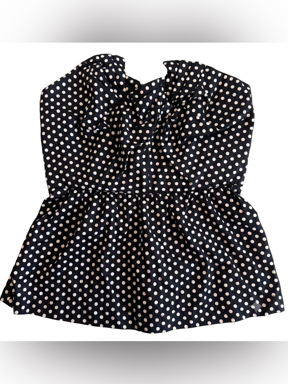 Anthropologie Odille Corset Top Sz 6 Black Cream Polka Dot Pleated Strapless Y2K